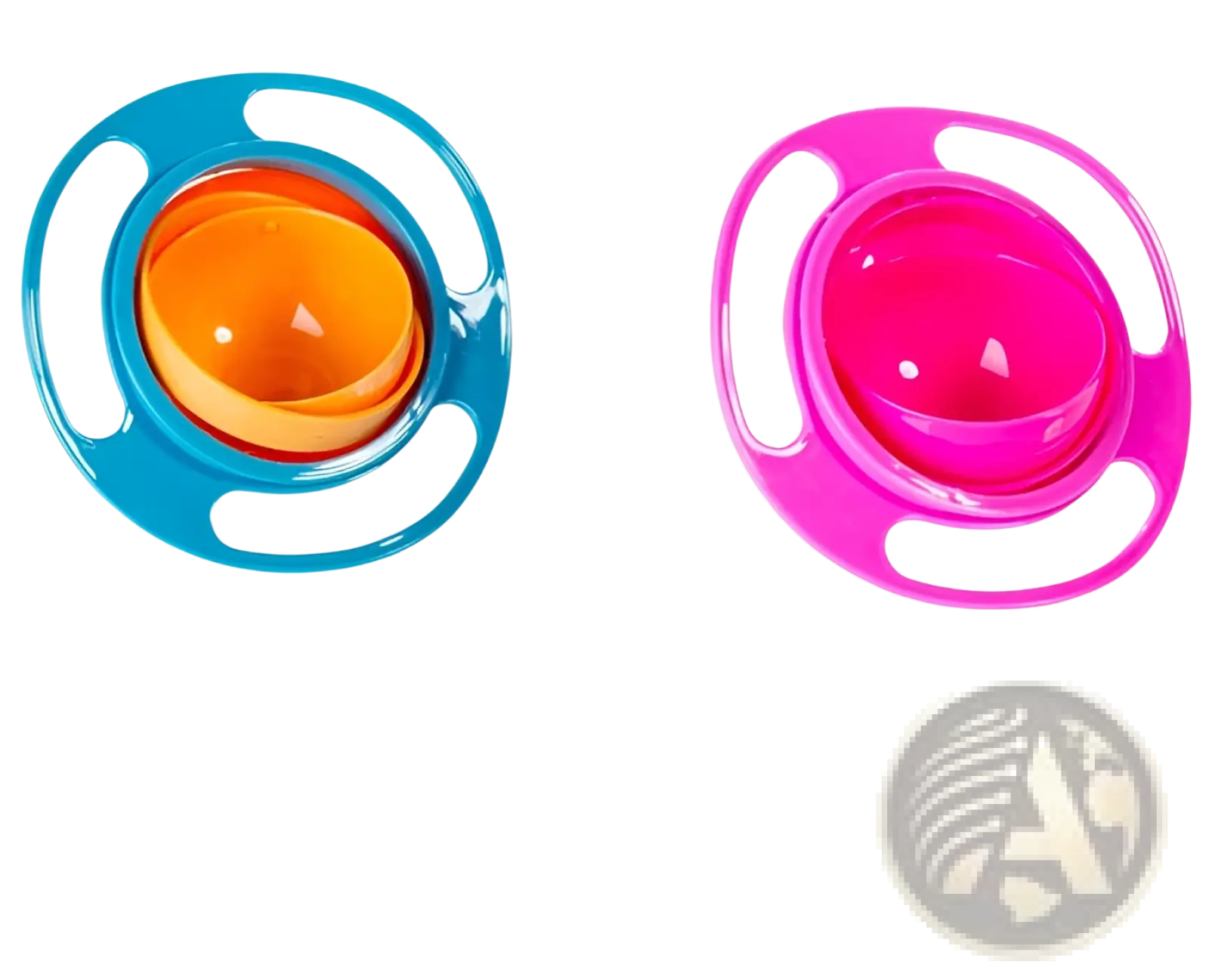 Blue and pink glossy plastic 360 rotating universal spill proof baby feeding bowls for anti-spill use