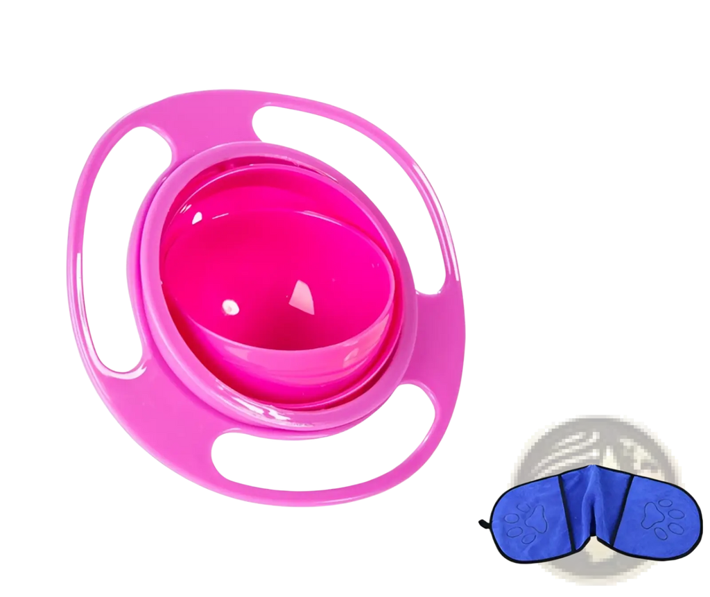 Vibrant pink glossy plastic 360 rotating universal spill proof baby feeding bowl with three integrated handles