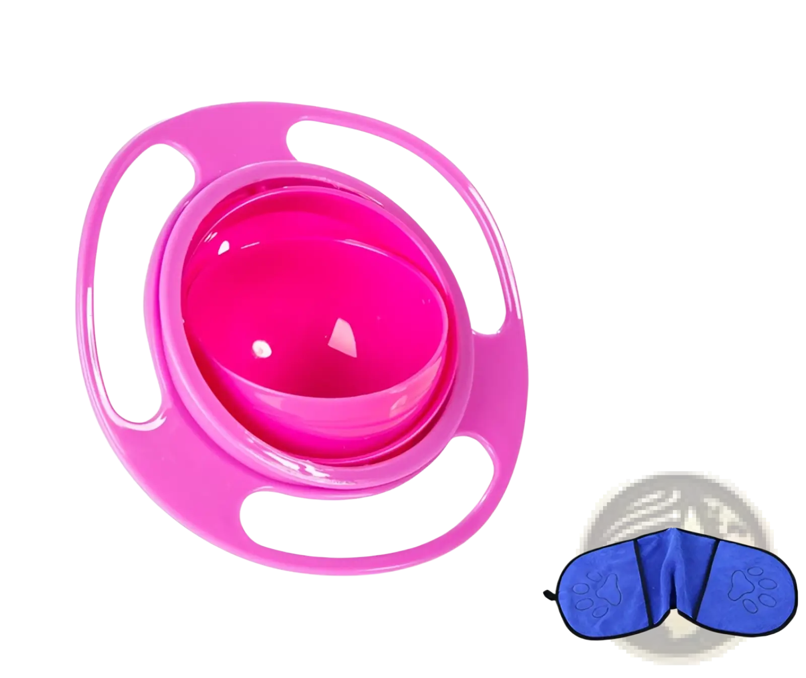 Vibrant pink glossy plastic 360 rotating universal spill proof baby feeding bowl with three integrated handles