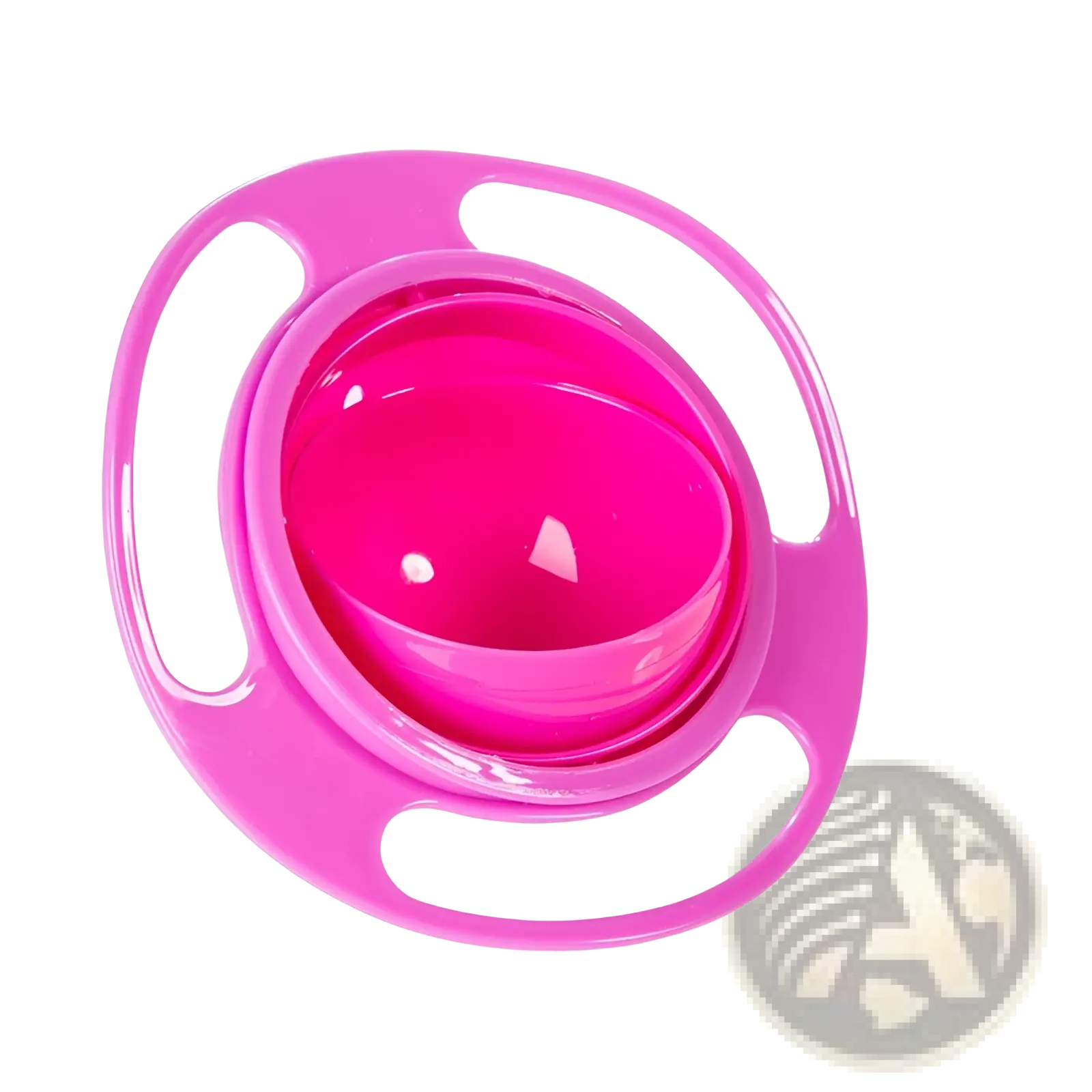Vibrant pink glossy plastic 360 rotating universal spill proof baby feeding bowl with circular design and integrated handles