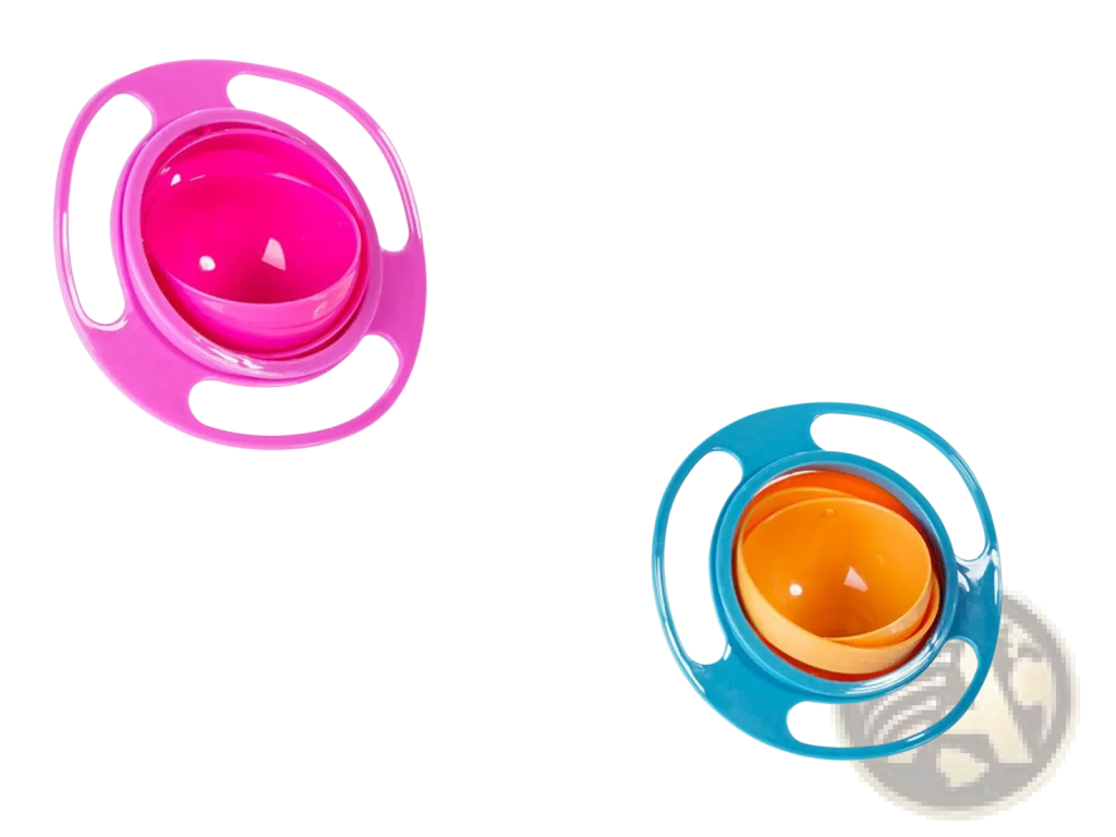 Pink and orange 360 rotating universal spill proof baby feeding bowl with glossy plastic anti-spoil design