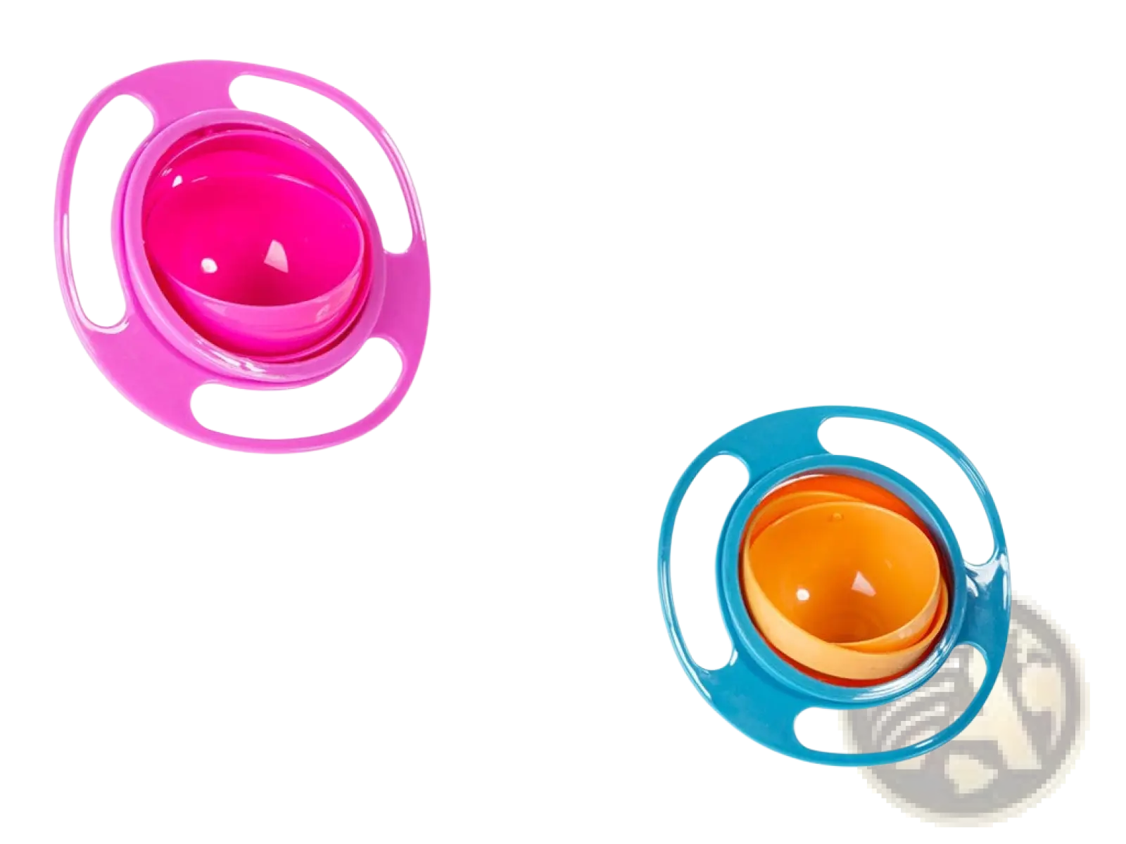 Pink and orange 360 rotating universal spill proof baby feeding bowl with glossy plastic anti-spoil design