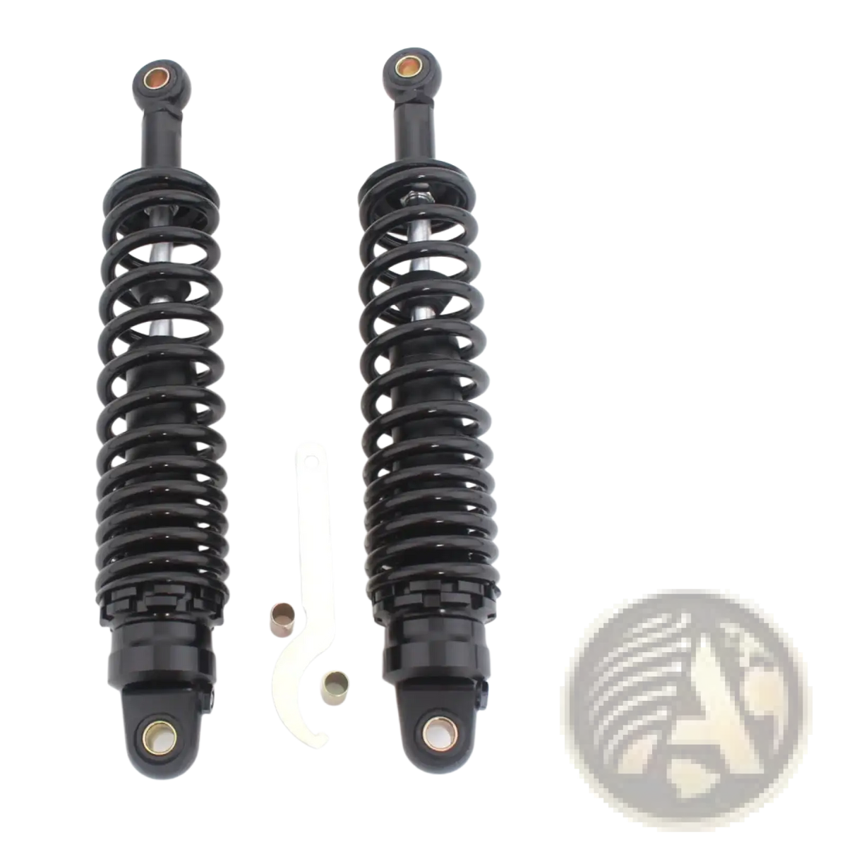 360mm motorcycle rear shock absorbers pair black coil-over shocks with matte finish and gold threaded fittings