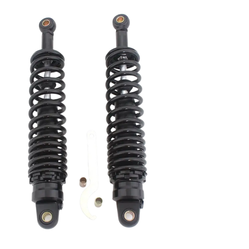 360mm motorcycle rear shock absorbers pair black coil-over shocks with matte finish and gold threaded fittings