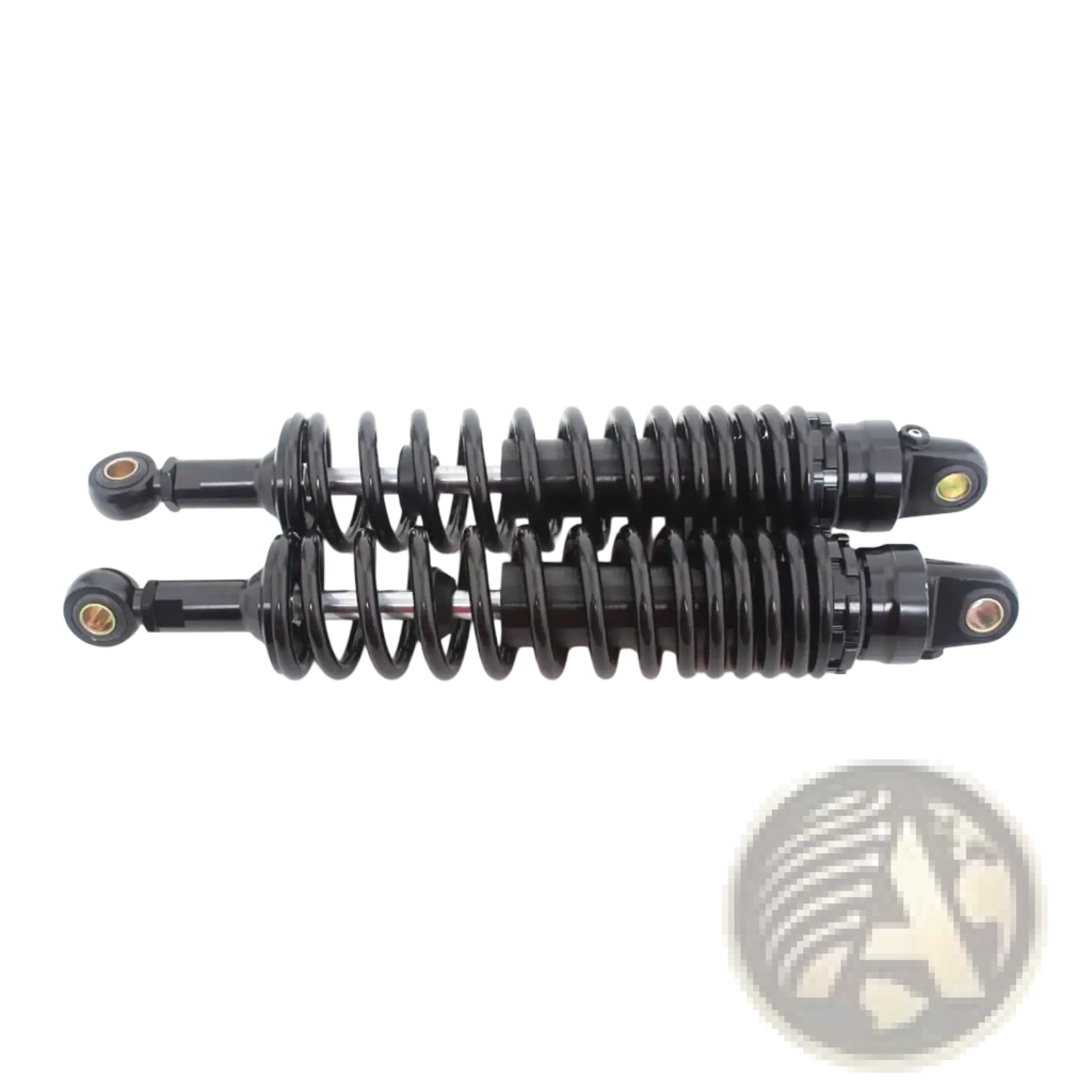 360mm motorcycle rear shock absorbers pair in black with chrome accents and sleek industrial coil-over design