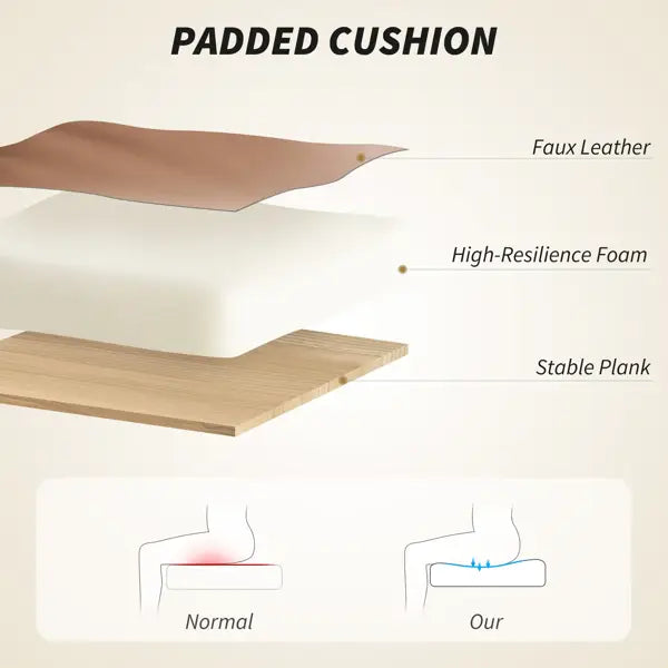 Cojín acolchado de sillón de oficina reclinable con masaje en polipiel marrón, con capa superior de polipiel, capa intermedia de espuma de alta resiliencia y base de tablones estable.