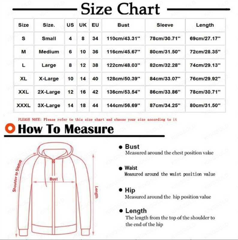 Größentabelle für Herren-Casual-Pulloverhoodies mit halbem Reißverschluss in Multi-Farben, mit Kapuzen-Sweatshirt-Maßen in Zoll und Zentimetern von Größe S bis XXXL.