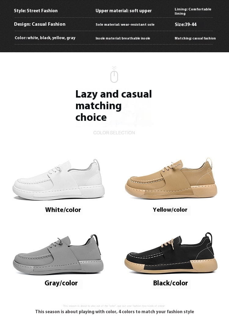 Chaussures en cuir style rétro britannique, élégance décontractée pour homme, avec l’aspect baskets de streetwear décontracté, blanc, jaune, gris ou noir, matière supérieure souple et semelle résistante à l’usure.