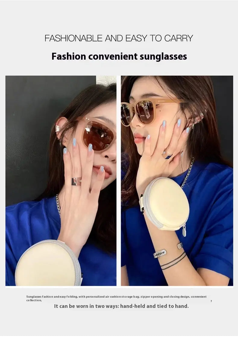 premium polarized folding sunglasses for women with brown tinted lenses and a light-colored frame designed for fashion and convenience