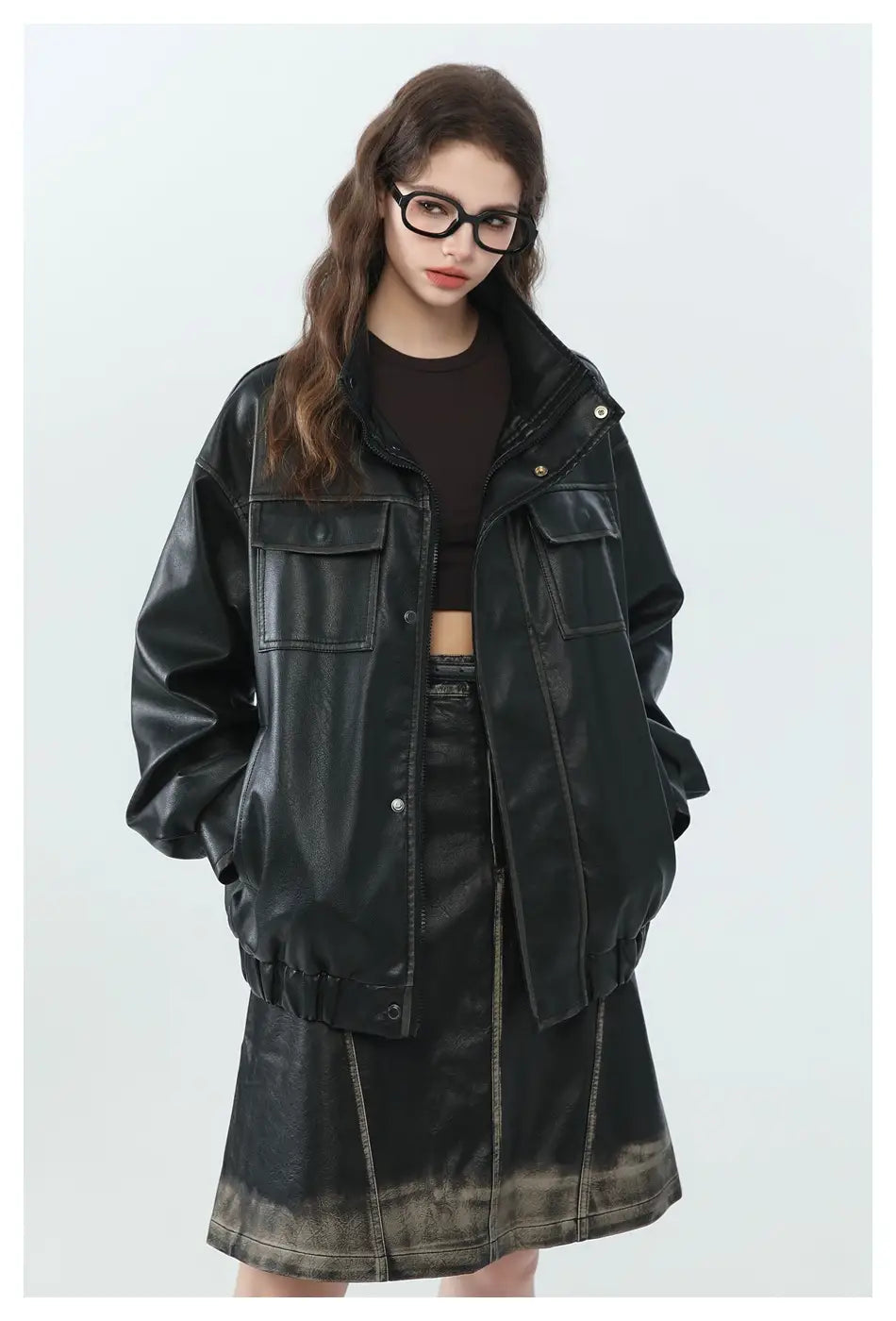Biker-Bomberjacke aus Kunstleder mit Utility-Taschen