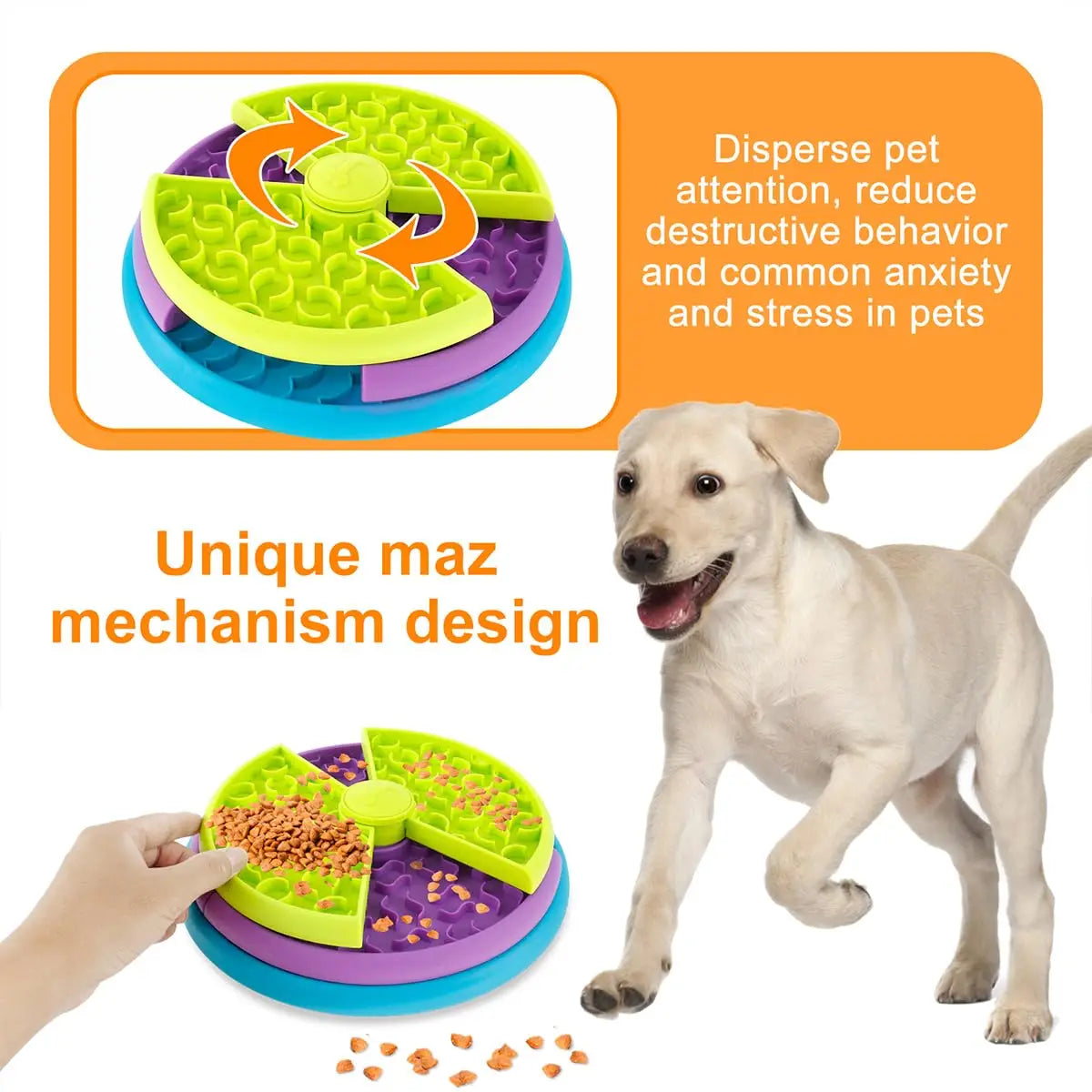 Bol à alimentation lente pour tapis à lécher et puzzle distributeur pour chien 3-en-1 à plusieurs couleurs, avec une couche supérieure verte et une section médiane violette, conçue pour une alimentation interactive.