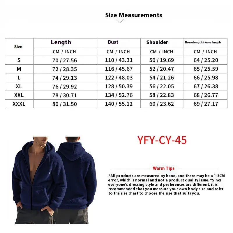 Navy blue fleece lined loose zip up hooded jacket men’s fleece zip-up hoodie with a hood and front zipper model yfy-cy-45.