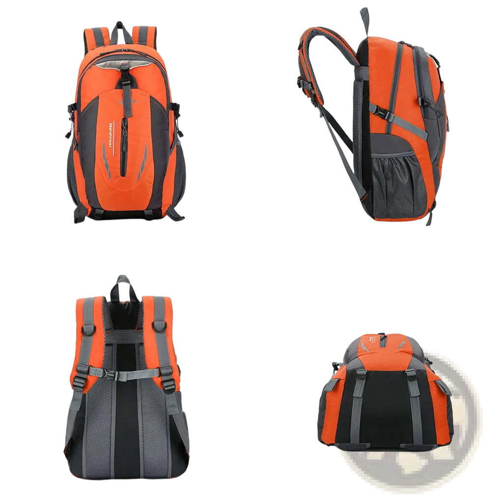 Bright orange and black 36l lightweight waterproof hiking backpack with gray accents made of durable fabric