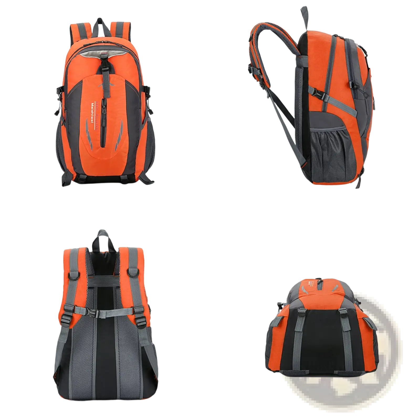 Bright orange and black 36l lightweight waterproof hiking backpack with gray accents made of durable fabric