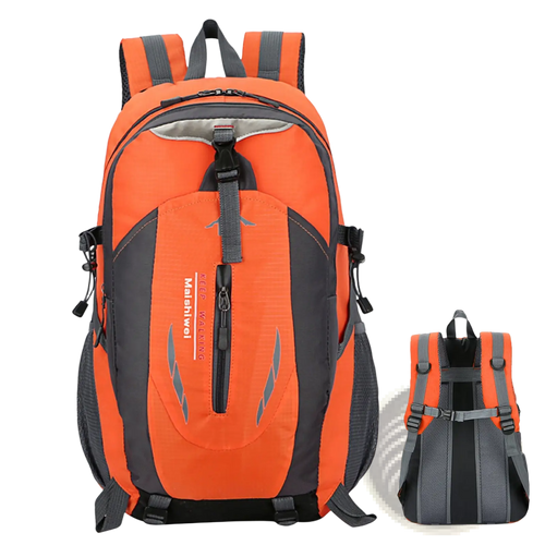 Bright orange and black 36l lightweight waterproof hiking backpack with reflective stripes and durable fabric for outdoor use