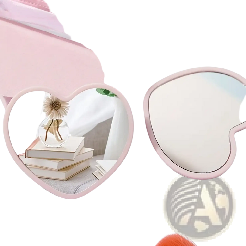 Pink heart-shaped compact mirror with smooth glossy finish included in 36pcs bridal shower favors set for bridesmaids
