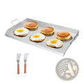36x22 stainless steel flat top griddle bbq grill pan with wooden handled spatulas for outdoor cooking