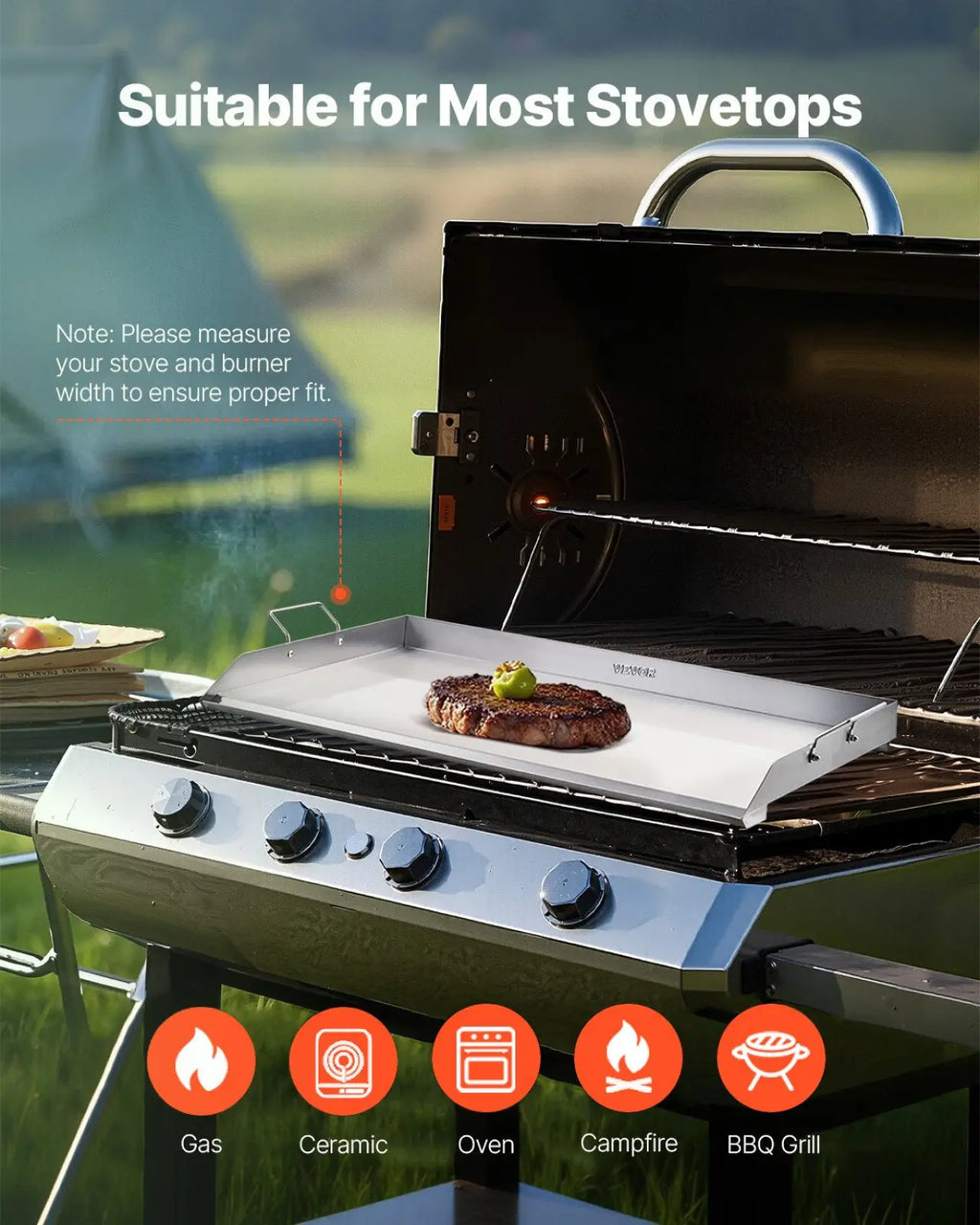 36x22 stainless steel flat top griddle bbq grill pan with sleek flat surface and sturdy handle in silver finish