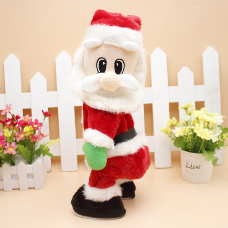 electric santa claus shaking hips musical toy 46cm plush figure in red and white with green mittens and black boots