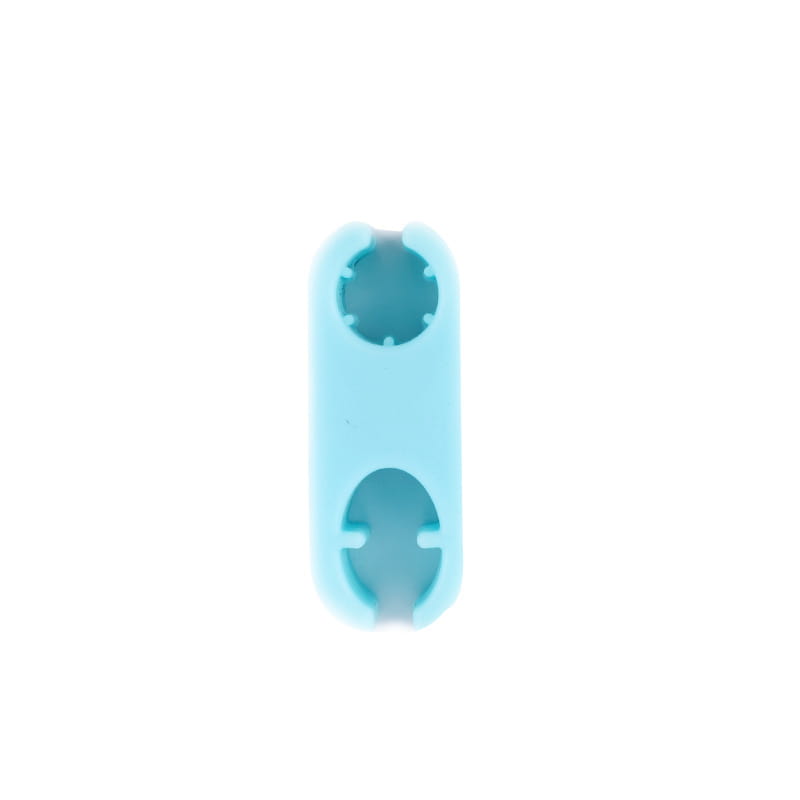 Light blue silicone pet selfie phone clip with two circular cutouts designed as a phone stand and dog toy set.