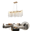 39 inch golden crystal waterfall pendant light featuring a gold-toned antler chandelier with white crystal strands