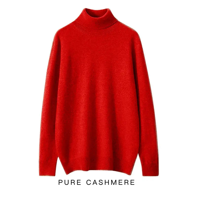 Un pull col roulé en cachemire rouge vif pour homme, à manches longues, en forme de pull ample, réalisé en cachemire pur.