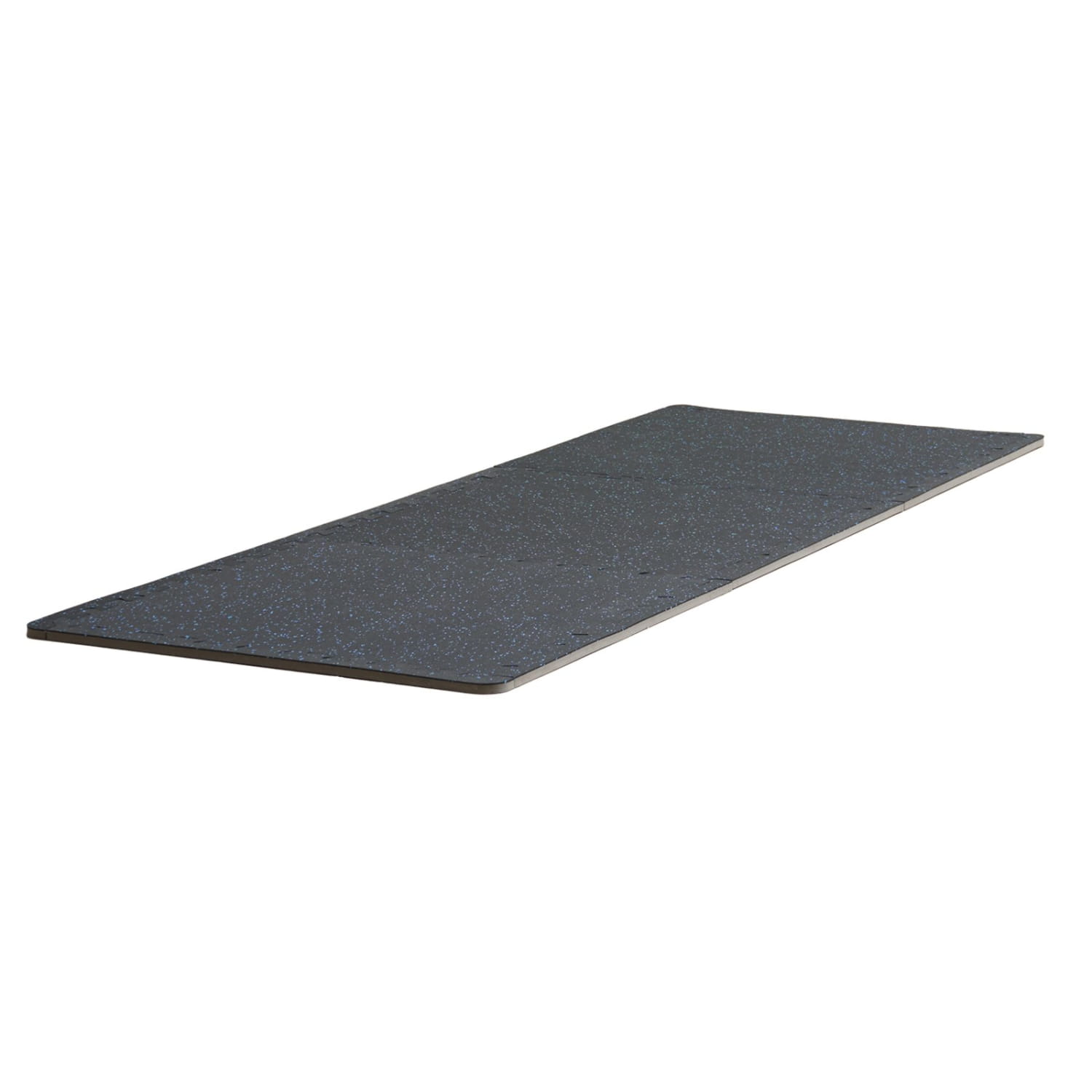 black rubberized premium 0.56 inch interlocking gym floor tiles 25 pack with a textured speckled surface designed for durable workout flooring
