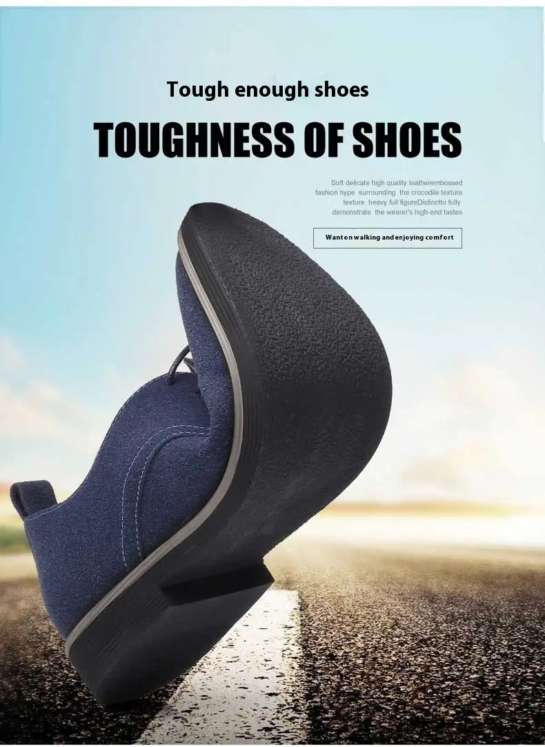 men’s plus size British style suede casual oxford shoe in blue with black rubber sole and white stitching