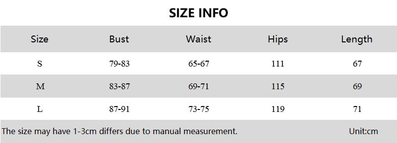 Size info chart for a sequined off-the-shoulder white bodycon mini dress displaying garment measurements in centimeters for sizes small medium and large.