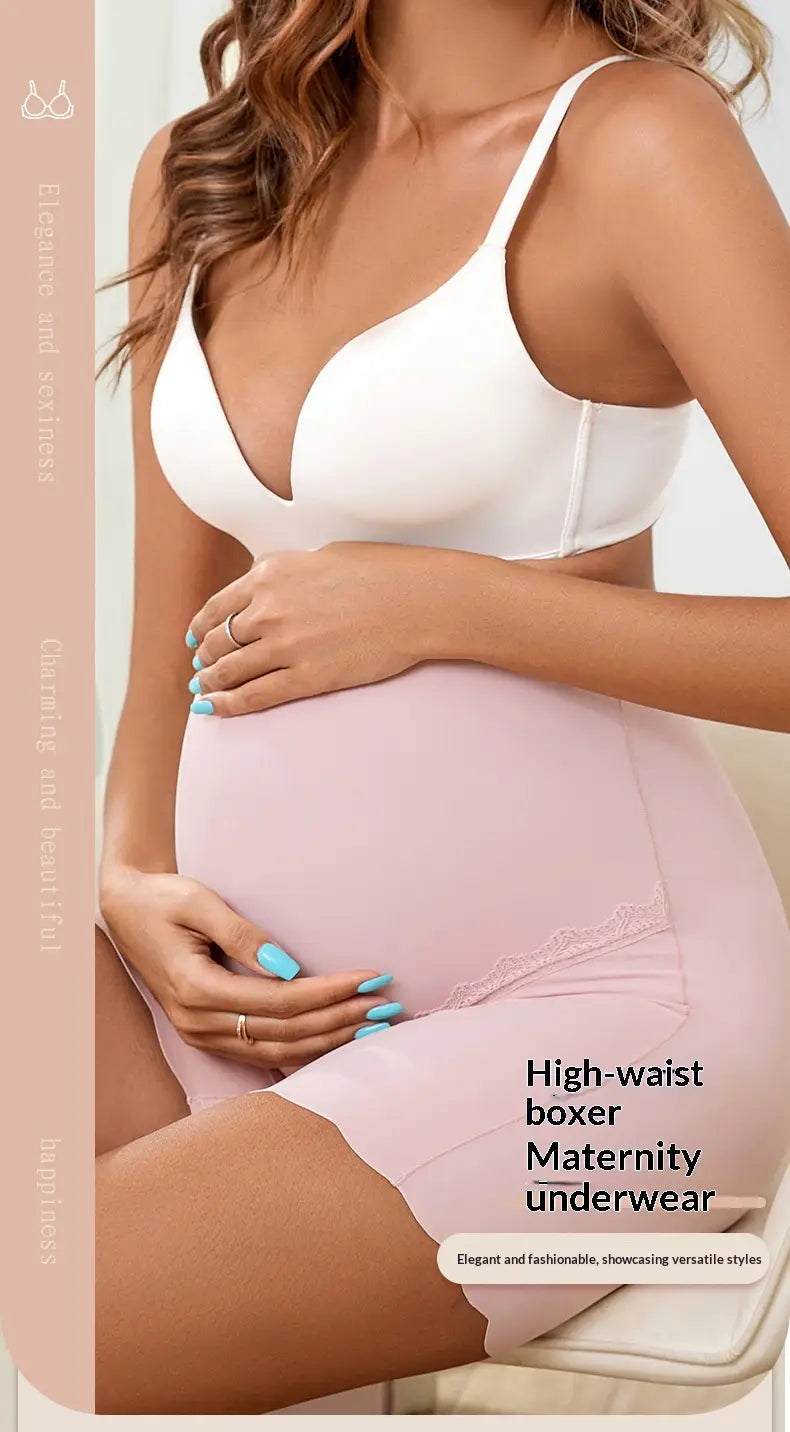 boxer tipo braga de maternidad de tiro alto rosa con ribete de encaje transpirable, diseñado para brindar comodidad y soporte