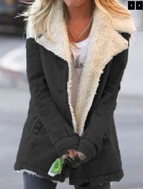black women fleece cotton padded jacket with cream-colored shearling lining visible on the inside.