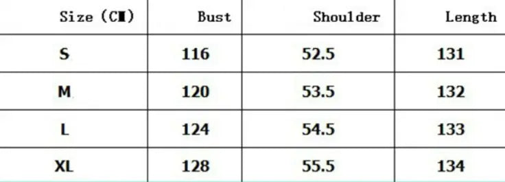 Size chart for metallic bat sleeve pleated sequin maxi dress showing garment measurements in centimeters for sizes S through XL.