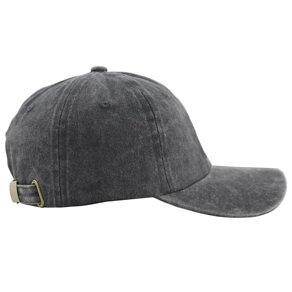 Dark gray denim Vietnam veteran embroidered baseball cap with a curved brim and adjustable strap.
