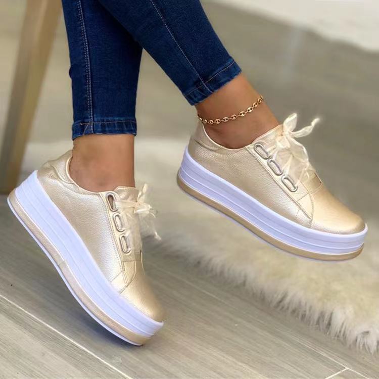 Women’s Metallic Lace Up Platform Round Toe Casual Shoes