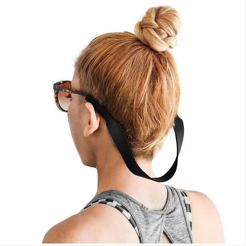 black elastic strap for sunglasses made of adjustable sports material included in a 4-pack set of eyewear lanyards