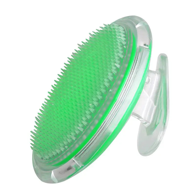 green silicone scalp massage brush exfoliating hair meridian comb with clear plastic handle and suction cup for body use