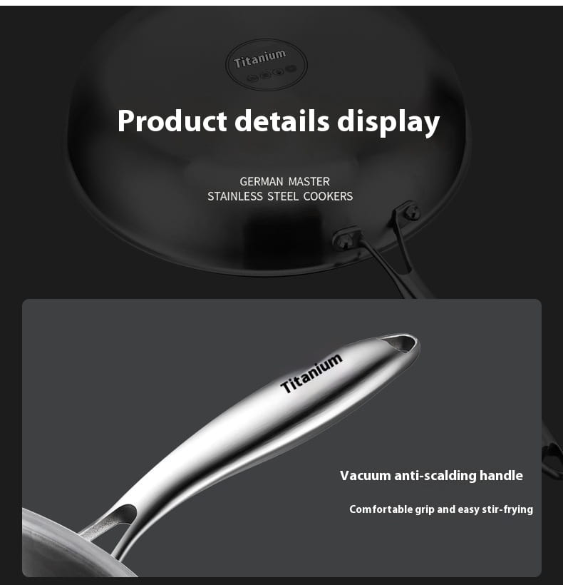 German master stainless steel titanium hammered non-stick frying pan with lid featuring a titanium vacuum anti-scalding handle