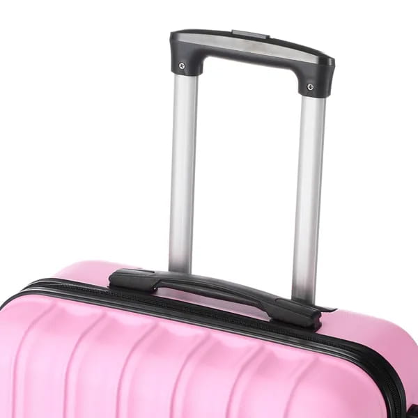 Pink hard-shell large capacity suitcase with silver telescoping handle and black trim from the 3-in-1 pink hard shell suitcase set.