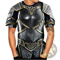 Black and gold 3d armor graphic oversized short-sleeve t-shirt with detailed armored design for casual wear