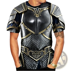 Black and gold 3d armor graphic oversized short-sleeve t-shirt with detailed armored design for casual wear