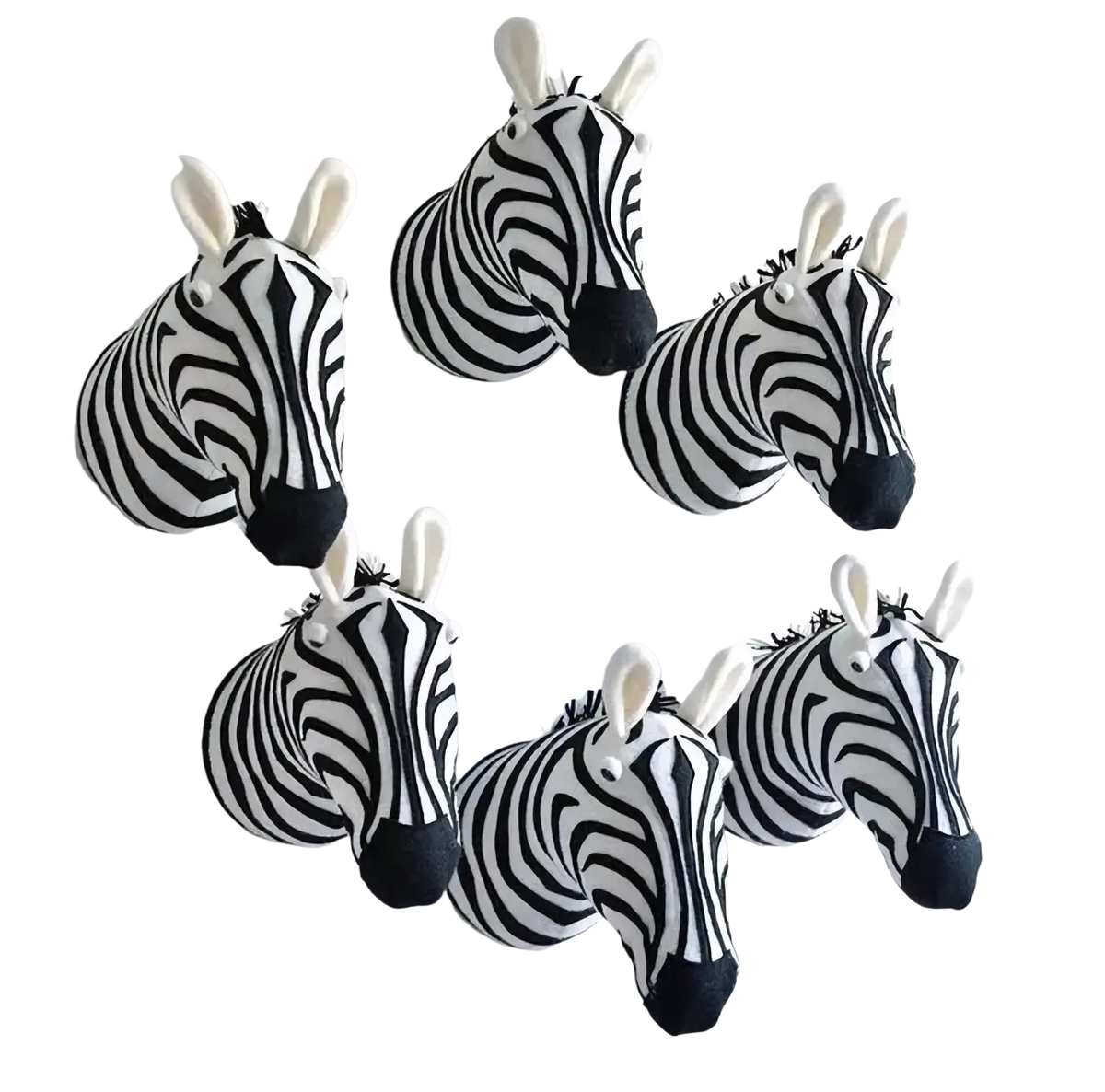 3d cartoon animal head wall hanging decor featuring a black and white striped fabric zebra head design