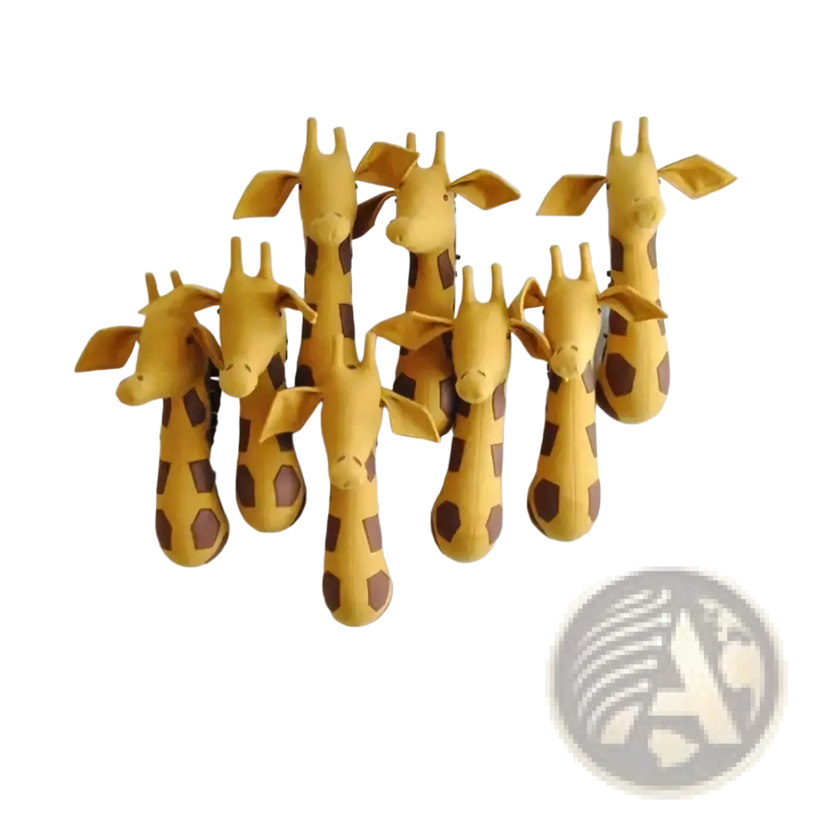 3d cartoon animal head wall hanging decor featuring yellow and brown patterned fabric giraffe design