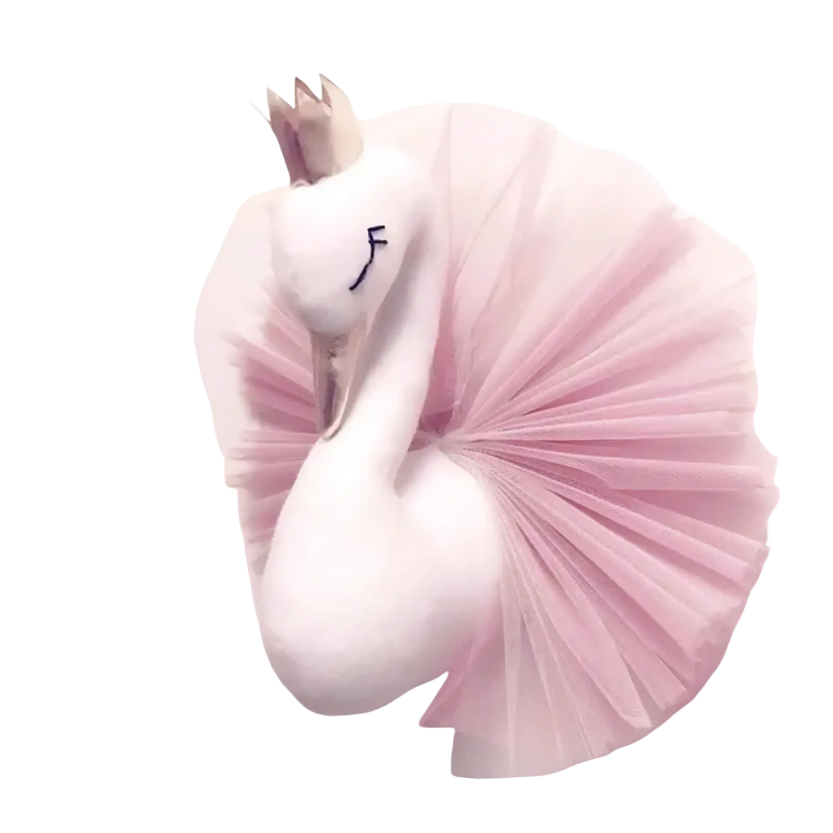 A plush white swan 3d cartoon animal head wall hanging decor with pink tulle skirt and small crown