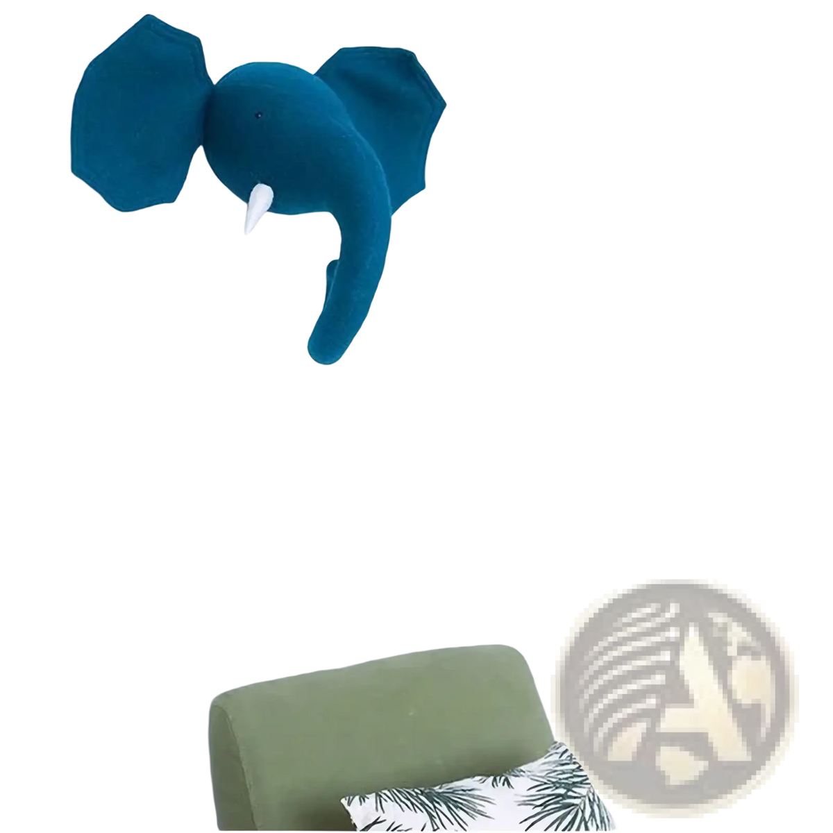 Teal felt 3d cartoon elephant head wall hanging decor with a white tusk for playful home decoration