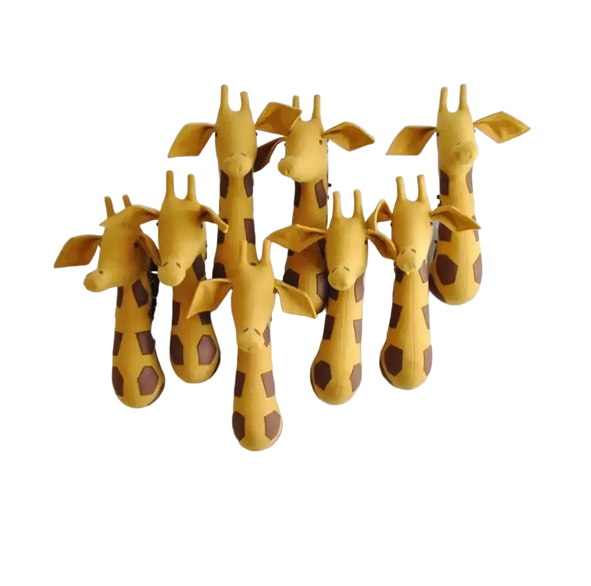 3d cartoon animal head wall hanging decor featuring yellow and brown patterned fabric giraffe design