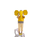 Yellow plush 3d cartoon animal head wall hanging decor elephant with white tusks and soft fabric texture