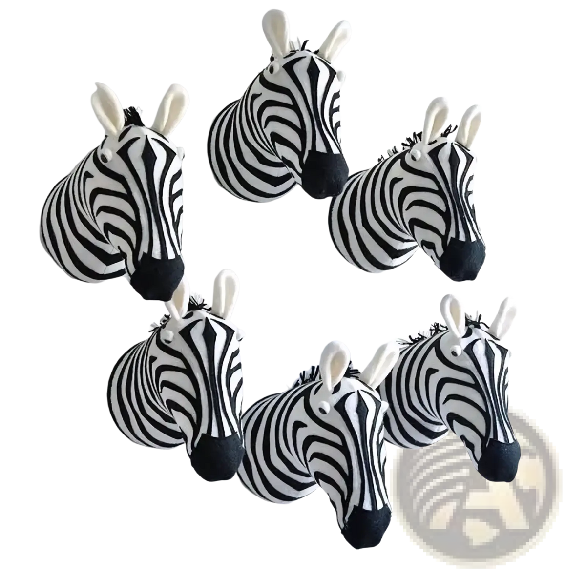 3d cartoon animal head wall hanging decor featuring a black and white striped fabric zebra head design