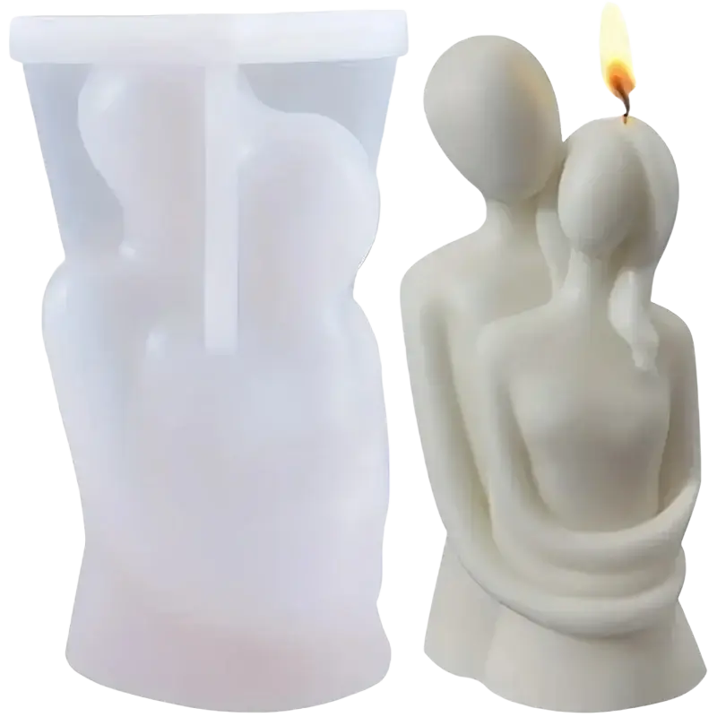 White silicone 3d couple hug candle mold featuring two embracing figures for candle making
