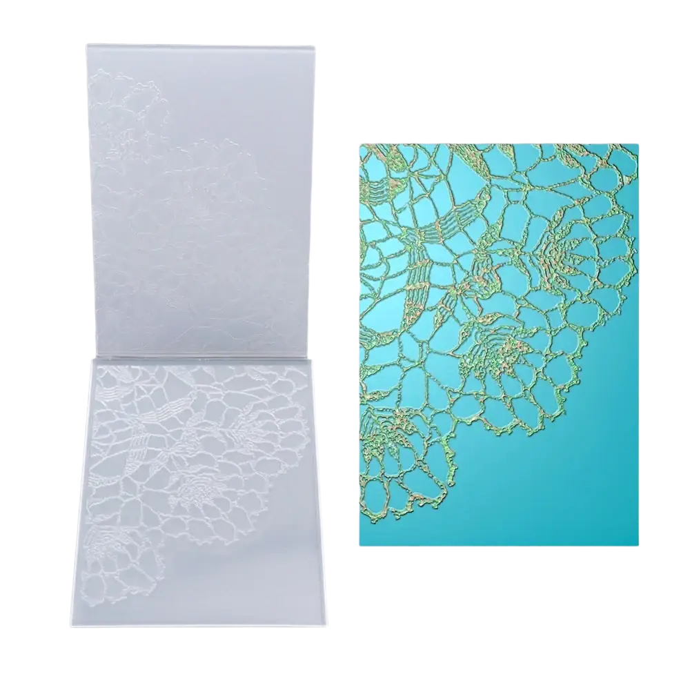 Clear acrylic 3d floral embossing folder with intricate lace pattern for card making templates