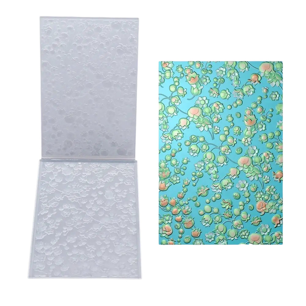 Clear plastic 3d floral embossing folder with intricate floral design for card making and paper crafts
